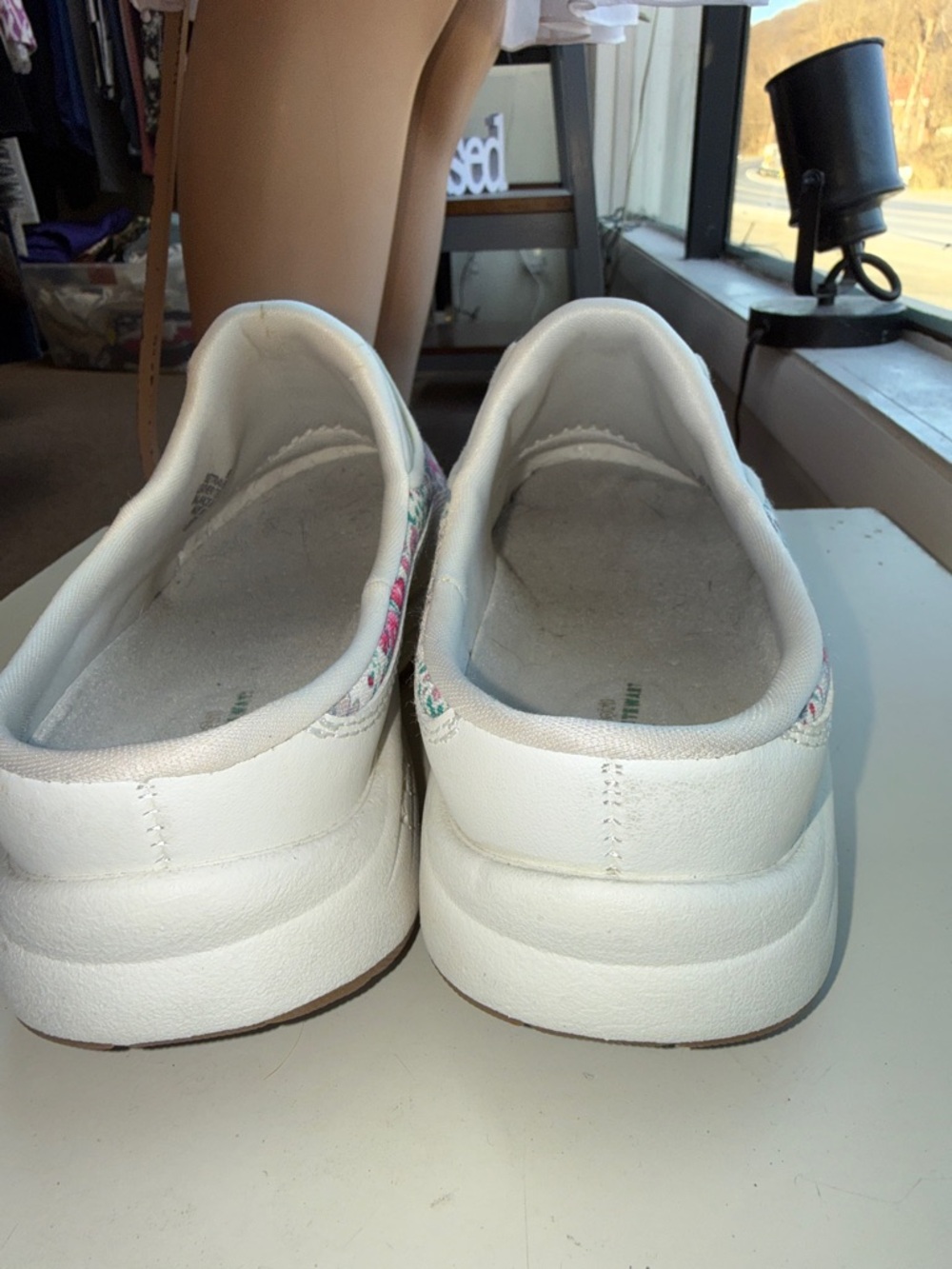 Martha Stewart White Canvas Slip-Ons with Pink and Teal Floral Accents - Picture 6 of 9